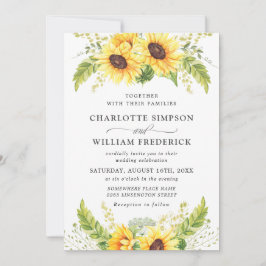 Invitación Elegante acuarela Sunflowers Eucalyptus Boda