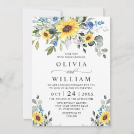 Invitación Elegante acuarela Sunflowers Eucalyptus Boda