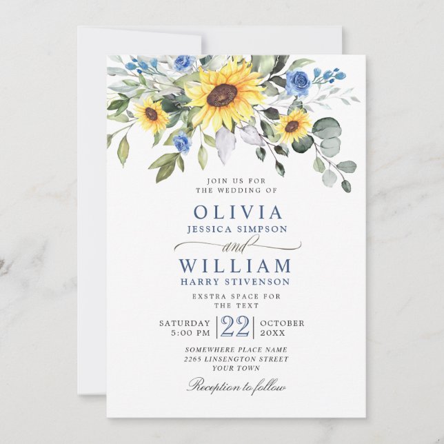 Invitación Elegante acuarela Sunflowers Eucalyptus Boda (Anverso)