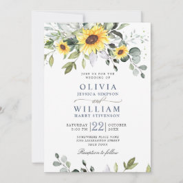 Invitación Elegante acuarela Sunflowers Eucalyptus Boda