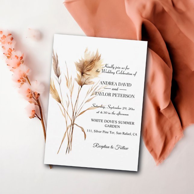 Invitación Elegante acuarela Terracota Pampas Grass Boda (Subido por el creador)