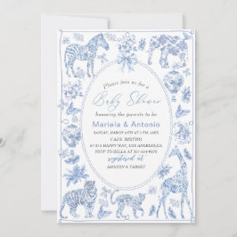 Invitación Elegante acuarela Toile Safari Chinoiserie Baby S