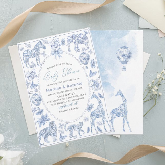 Invitación Elegante acuarela Toile Safari Chinoiserie Baby S (Subido por el creador)