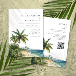 Invitación Elegante acuarela Tropical Beach Boda de código QR
