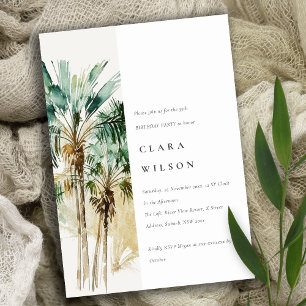 Invitación Elegante acuarela tropical Palm Trees Cumpleaños