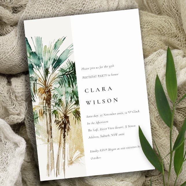 Invitación Elegante acuarela tropical Palm Trees Cumpleaños (Subido por el creador)