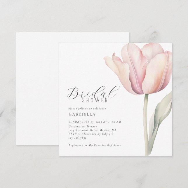 Invitación Elegante acuarela Tulip Bridal Shower (Anverso / Reverso)