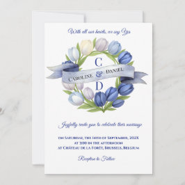 Invitación Elegante acuarela Tulip Wreath Boda Marfil Azul