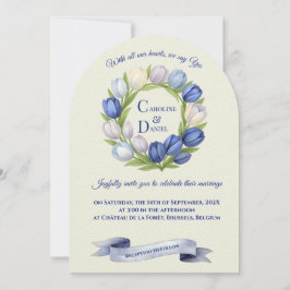 Invitación Elegante acuarela Tulip Wreath Boda Marfil Azul