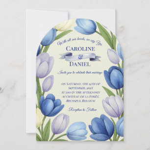 Invitación Elegante acuarela Tulip Wreath Boda Marfil Azul