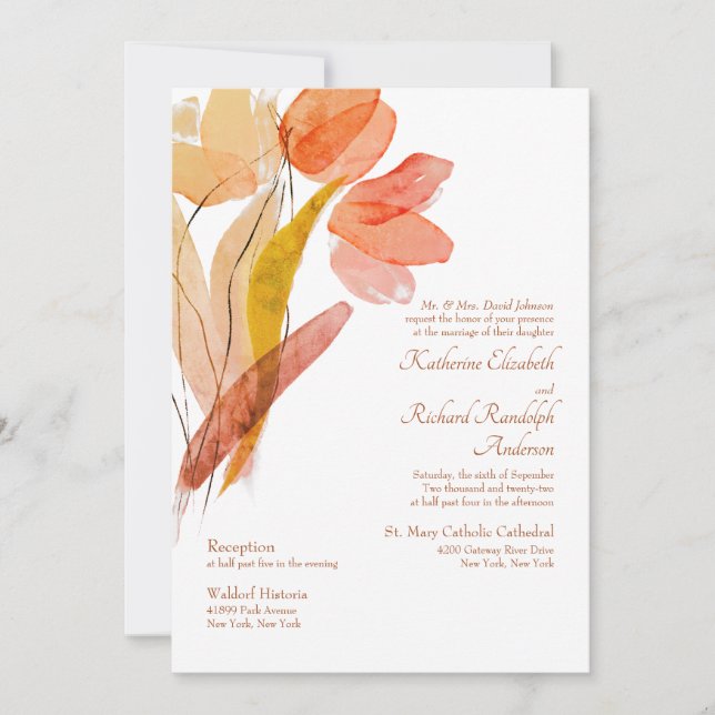 Invitación Elegante acuarela Tulips Terracotta Boda (Anverso)