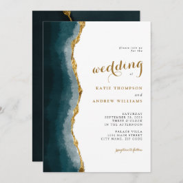 Invitación Elegante acuarela Turquoise Gold Agate Boda