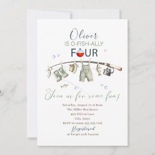 Invitación Elegante Acuarela Un pequeño pescador 4 cumpleaños