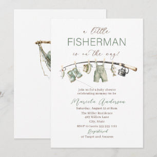 Invitación Elegante Acuarela Un pequeño pescador Baby Shower