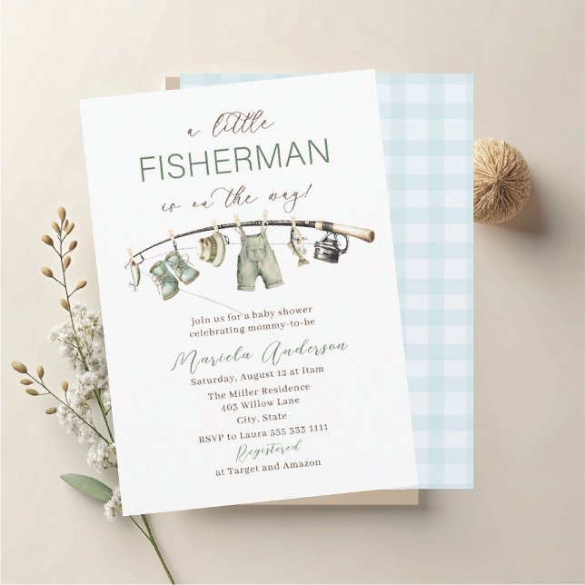 Invitación Elegante acuarela Un pequeño pescador bebé showe (Subido por el creador)