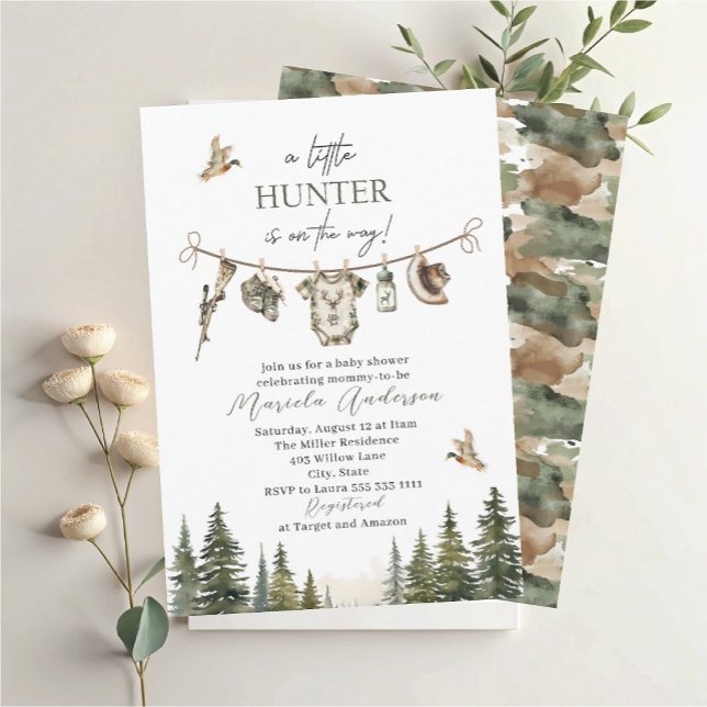 Invitación Elegante acuarela Un poco de Baby Shower Hunter (Subido por el creador)