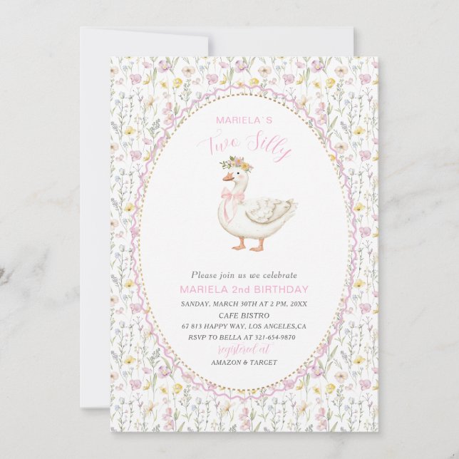 Invitación Elegante acuarela Un tonto de segundo cumpleaños B (Anverso)