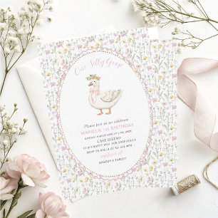 Invitación Elegante acuarela Un tonto ganso de primer cumplea