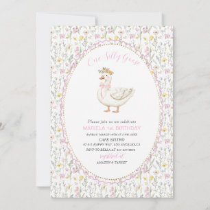 Invitación Elegante acuarela Un tonto ganso de primer cumplea