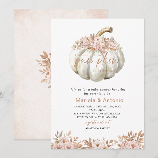 Invitación Elegante acuarela una pequeña calabaza dulce bebé  (Anverso / Reverso)