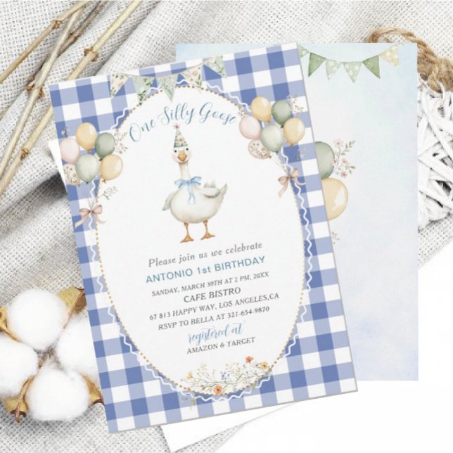 Invitación Elegante acuarela Una tonta gansa de primer cumple (Subido por el creador)