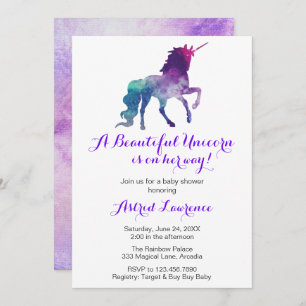 Invitación Elegante acuarela Unicornio Baby Shower moderno