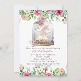 Invitación Elegante acuarela Unicornio Moda Floral Baby Showe
