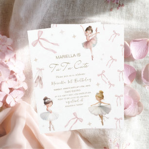 Invitación Elegante acuarela uno 1er cumpleaños tutú linda ni