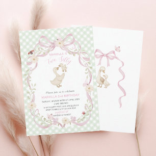 Invitación Elegante acuarela Uno 2 cumpleaños ganso tonto B