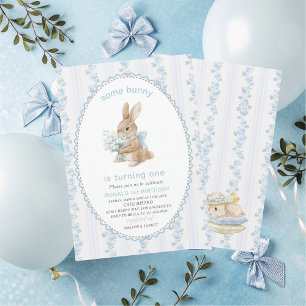 Invitación Elegante acuarela uno cumpleaños 1er algunas conej