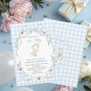 Invitación Elegante acuarela uno cumpleaños 2 años ganso tont
