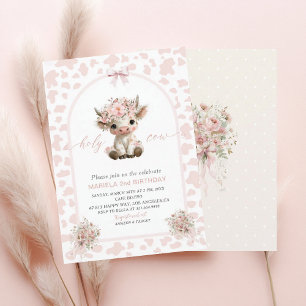 Invitación Elegante acuarela uno cumpleaños 2 años santa vaca