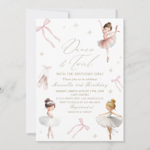 Invitación Elegante acuarela uno tutú de cumpleaños 3 cumplea