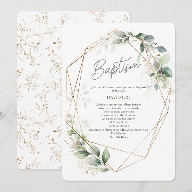 Invitación Elegante, acuarela, vegetación, cristalización (Anverso / Reverso)