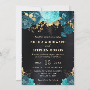 Invitación Elegante acuarela Verde azulada y Boda de flores d