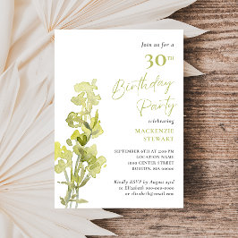 Invitación Elegante acuarela verde botánica 30 cumpleaños