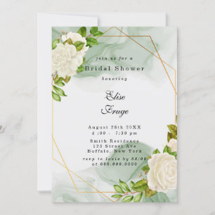 Invitación Elegante acuarela verde color de rosa blanco ducha