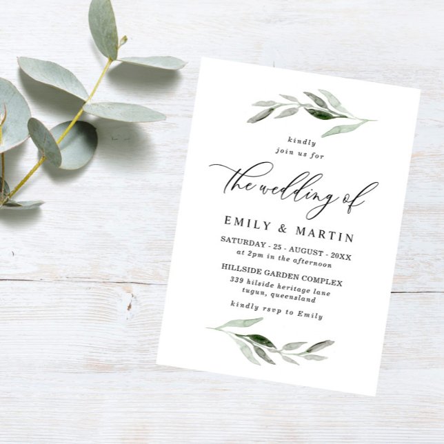 Invitación Elegante acuarela Verde Leaf Spring Wedding (Subido por el creador)
