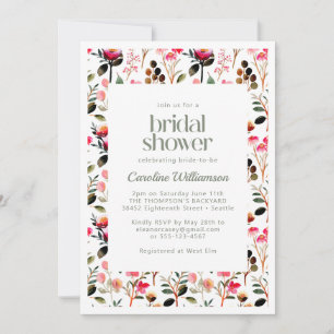 Invitación Elegante acuarela verde rosa ducha de novia
