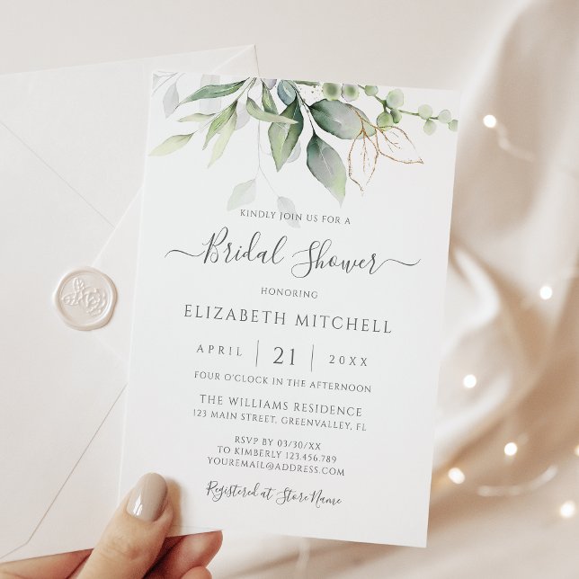 Invitación Elegante acuarela Verdor Dorado Ducha Nodal (Subido por el creador)