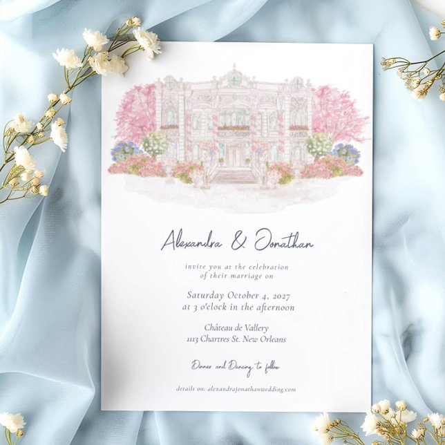 Invitación Elegante acuarela Villa Boda (Subido por el creador)