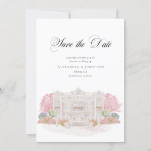 Invitación Elegante acuarela Villa Wedding Salva la fecha