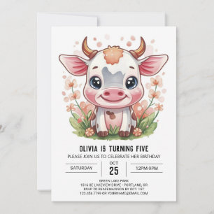 Invitación Elegante acuarela Whimsical Cow Cumpleaños