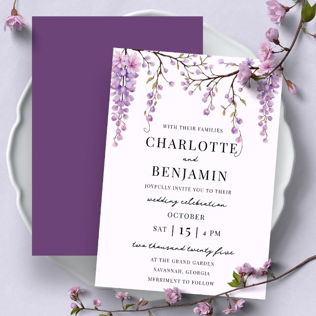 Invitación Elegante acuarela Wisteria Branch Garden Wedding (Subido por el creador)