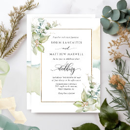 Invitación Elegante acuarela y verde Eucalipto Boda