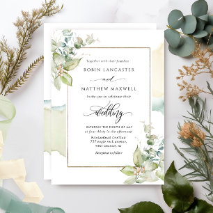 Invitación Elegante acuarela y verde Eucalipto Boda