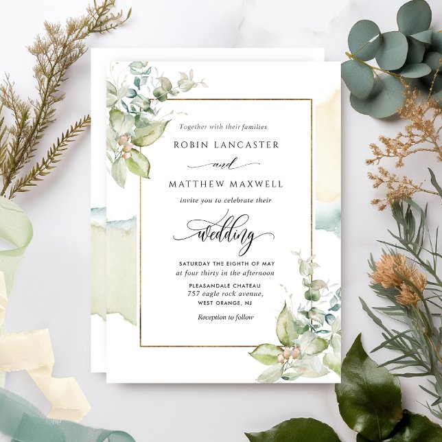 Invitación Elegante acuarela y verde Eucalipto Boda (Subido por el creador)