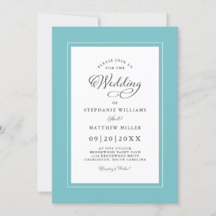 Invitación Elegante Acuático y Chic de Boda Blanco Caligrafía
