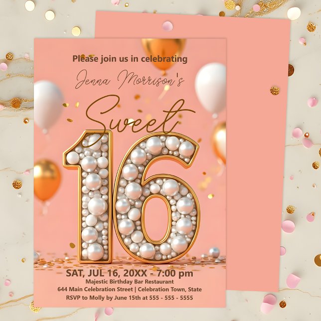 Invitación Elegante adornado de la Perla con acentos dorados  (Subido por el creador)