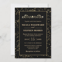 Elegante Adorno Marco Dorado sobre Boda Negra